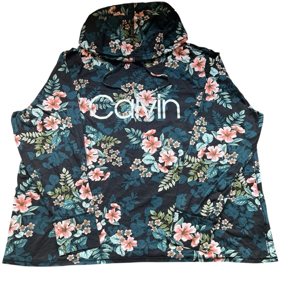 Calvin Klein Performance Woman’s Floral Hoodie - Black and Pink Size 3X - Picture 1 of 13